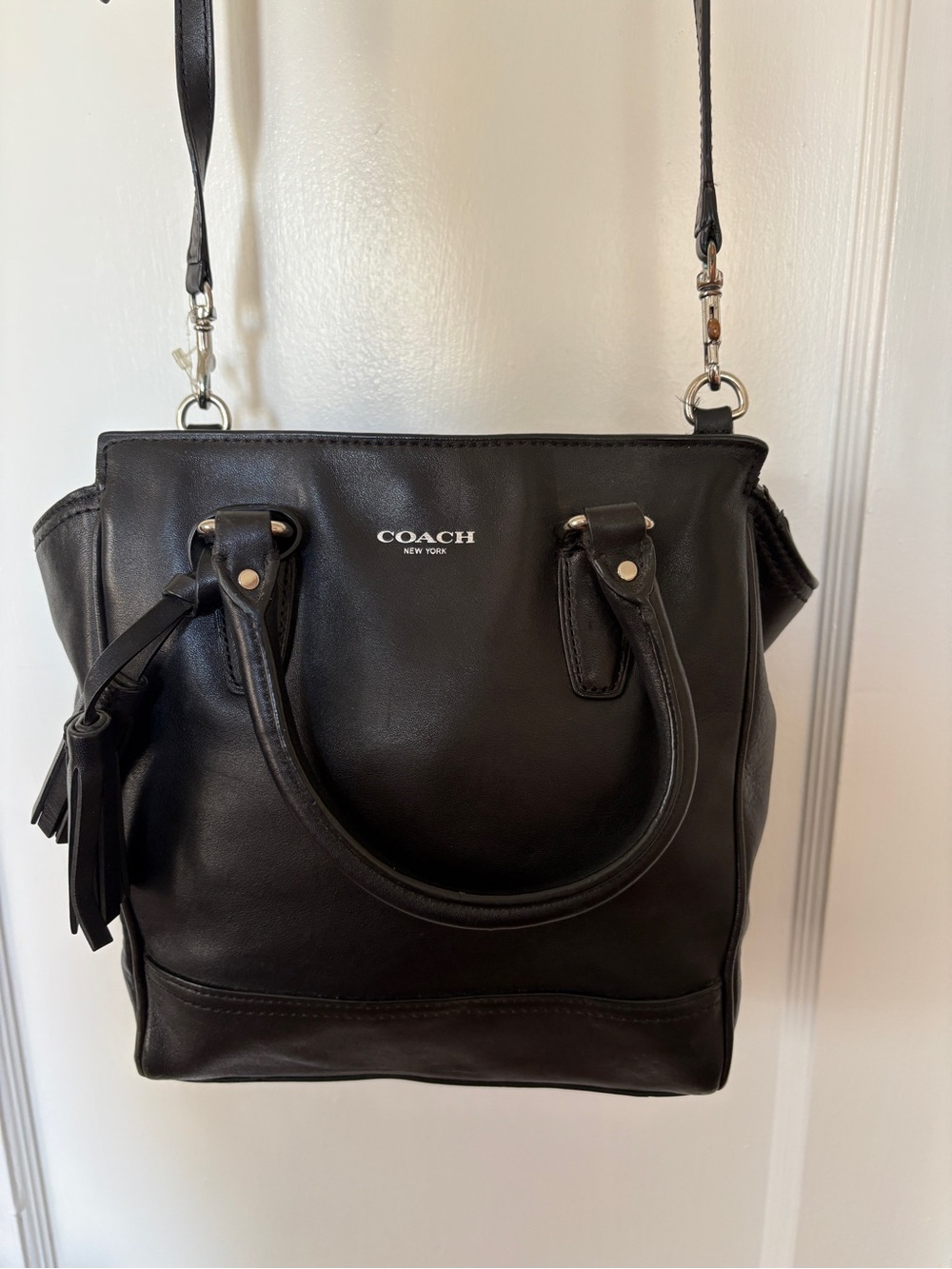 Coach Black Leather Mini Tote with Tassles